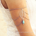 Silver Metal Leaf Turquoise Bead Pendant Upper Arm Bracelet